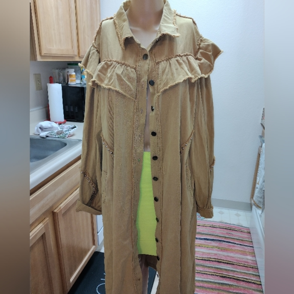 NWT POL L Shacket Shirt Jacket Ruffles